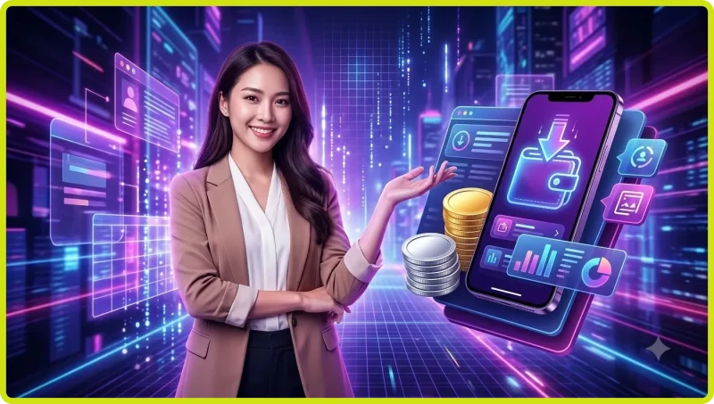 Người chơi rút tiền từ VSbet qua điện thoại với biểu tượng ví và xác nhận
